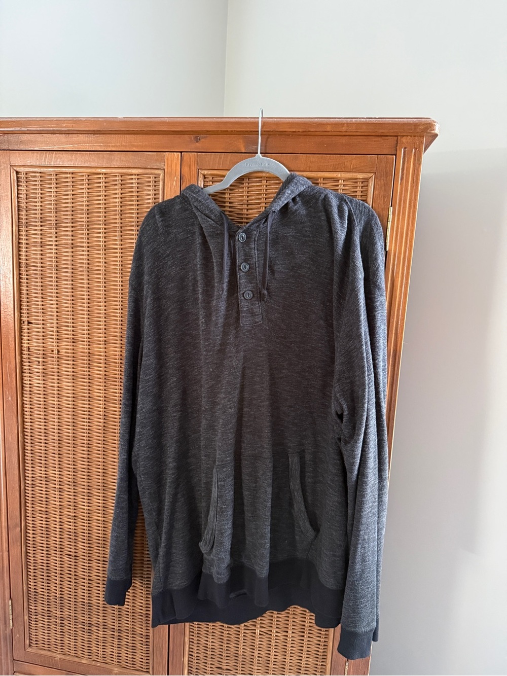 American Eagle Outfitters Dark Gray Hooded Henley Sweatshirt